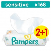 Pampers Baby Wipes Sensitive Μωρομάντηλα Οικονομική Συσκευασία 2+1 ΔΩΡΟ 168 Τμχ
