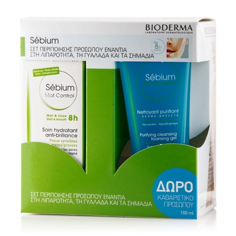 Bioderma Sebium Mat Control 30ml & ΔΩΡΟ Sebium Gel Moussant 100ml 55518