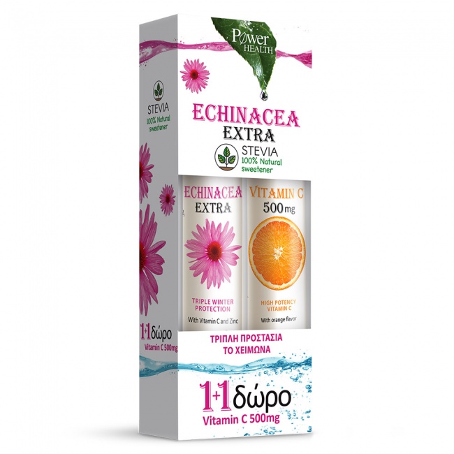 Power Health Echinacea Extra με Στέβια 24 Eff.Tabs & ΔΩΡΟ Vitamin C 500mg Πορτοκάλι 20 Eff.Tabs