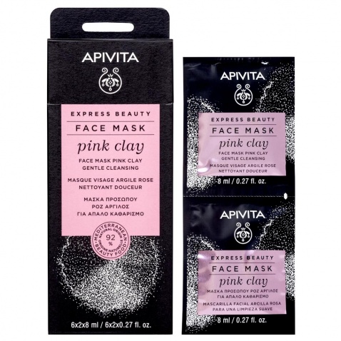 Apivita Express Beauty Μάσκα Προσώπου με Ροζ Άργιλο για Απαλό Καθαρισμό 2x8ml 56513