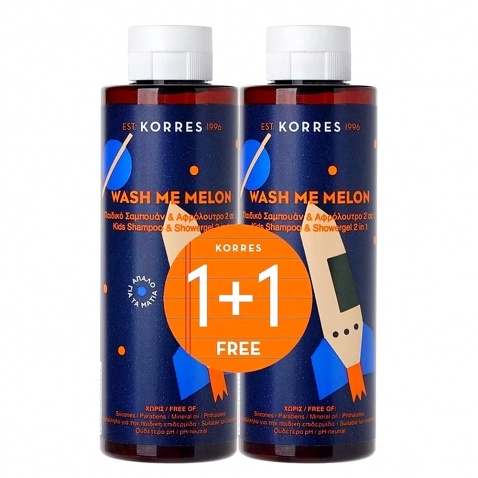 Korres Wash Me Melon Παιδικό Σαμπουάν & Αφρόλουτρο 2 σε 1 για Αγόρια 250ml 1+1 ΔΩΡΟ