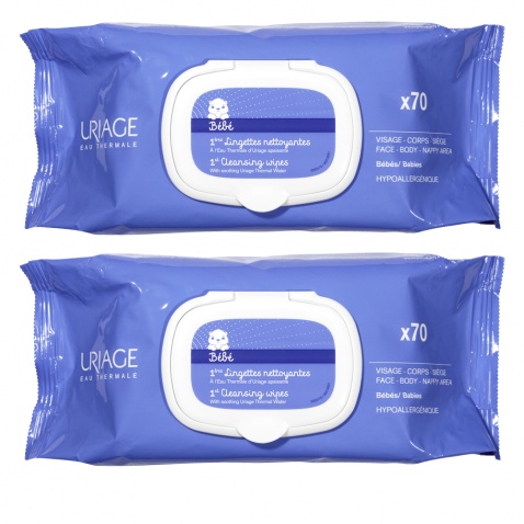 Uriage Duo Bebe 1st Cleansing Wipes 2×70τμχ