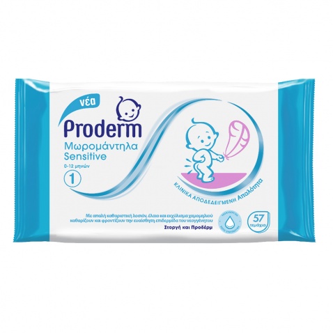 Proderm Μωρομάντηλα Sensitive 0-12 μηνών 57τεμ