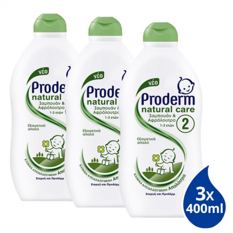 Proderm 3 Τεμάχια Σαμπουάν & Αφρόλουτρο Natural Care 400ml