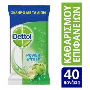 Dettol Υγρά Μαντηλάκια Καθαρισμού Επιφανειών με Άρωμα Πράσινο Μήλο 40τμχ
