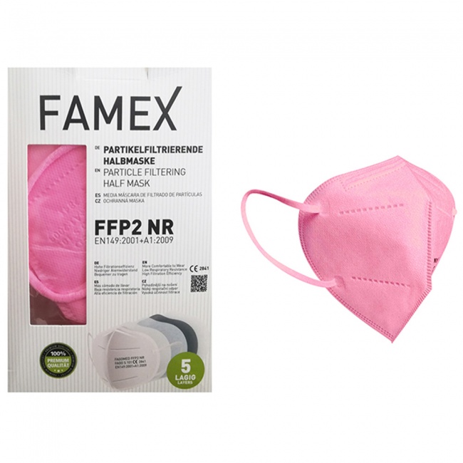 Famex Mask Μάσκα Υψηλής Προστασίας FFP2/KN95 Ροζ 10τεμ